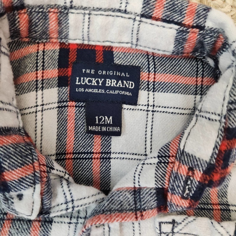 Lucky Brand Plaid Button Down Shirt Size Toddler 12 Months Red White Blue - Picture 4 of 4